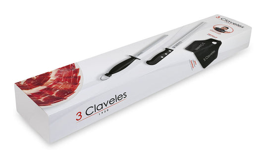 Kit couteau à jambon avec alvéoles 29cm et fusil